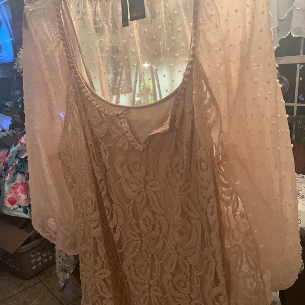 New Directions Sheer Blouse with Polka Dot Design